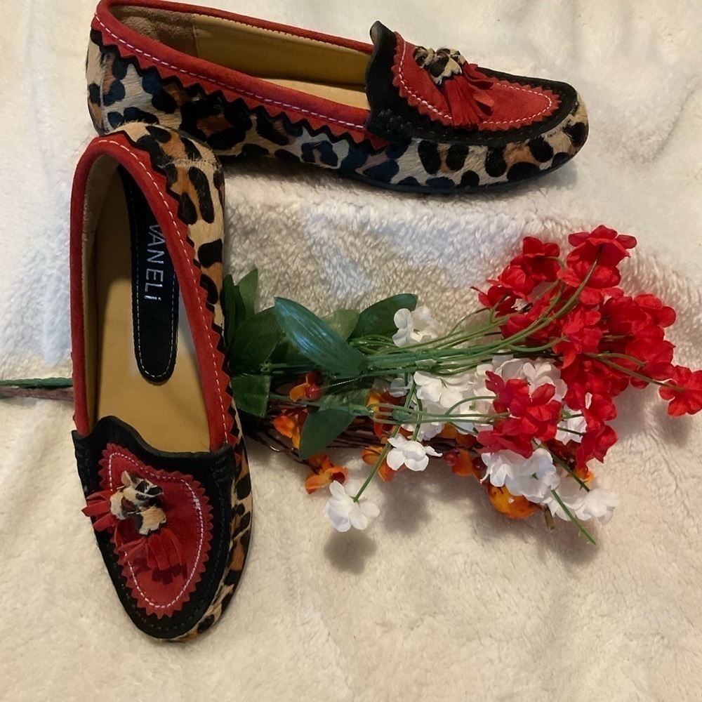 VANELI Calf Fur Moccasins with Tassels
